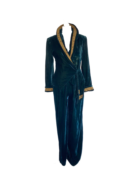 Edina Ronay smoking jacket and trousers