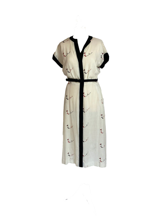 1940’s linen tea dress with golf motive design ￼