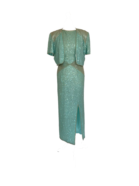 vintage sequinned evening dress with bolero jacket