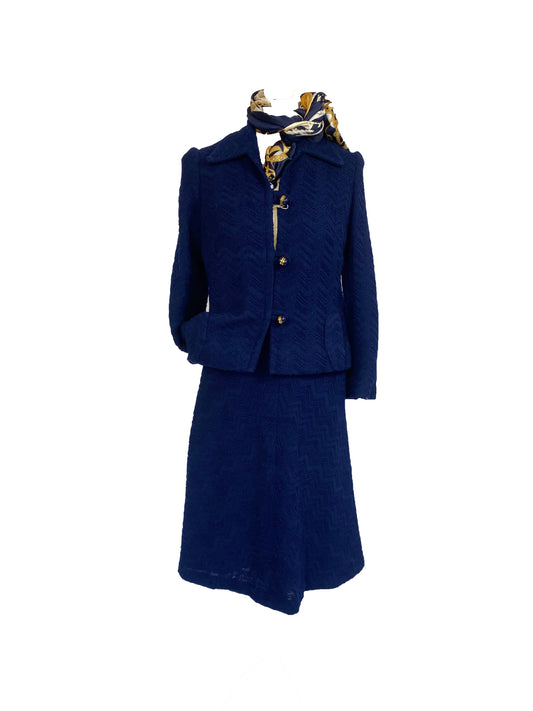 Hardy Amies 1960’s vintage original savile row navy blue suit, jacket and skirt