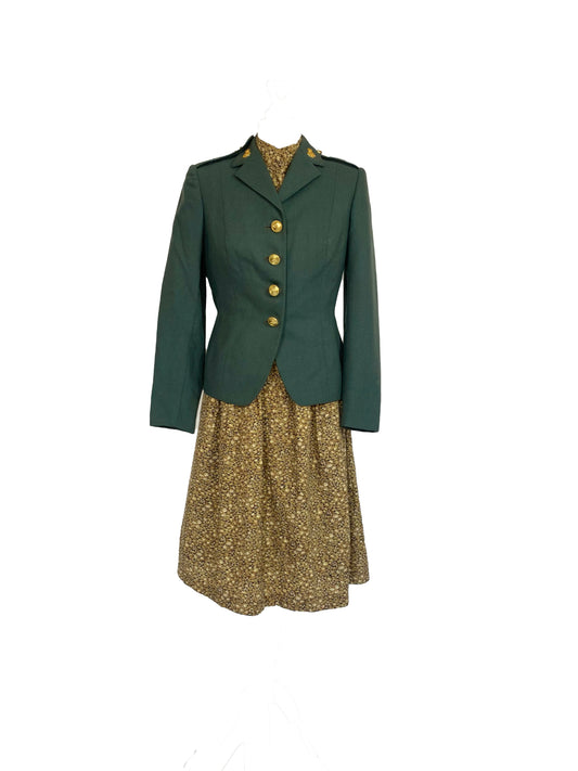 Vintage original green army ladies jacket with 1940’s worn over tea dress