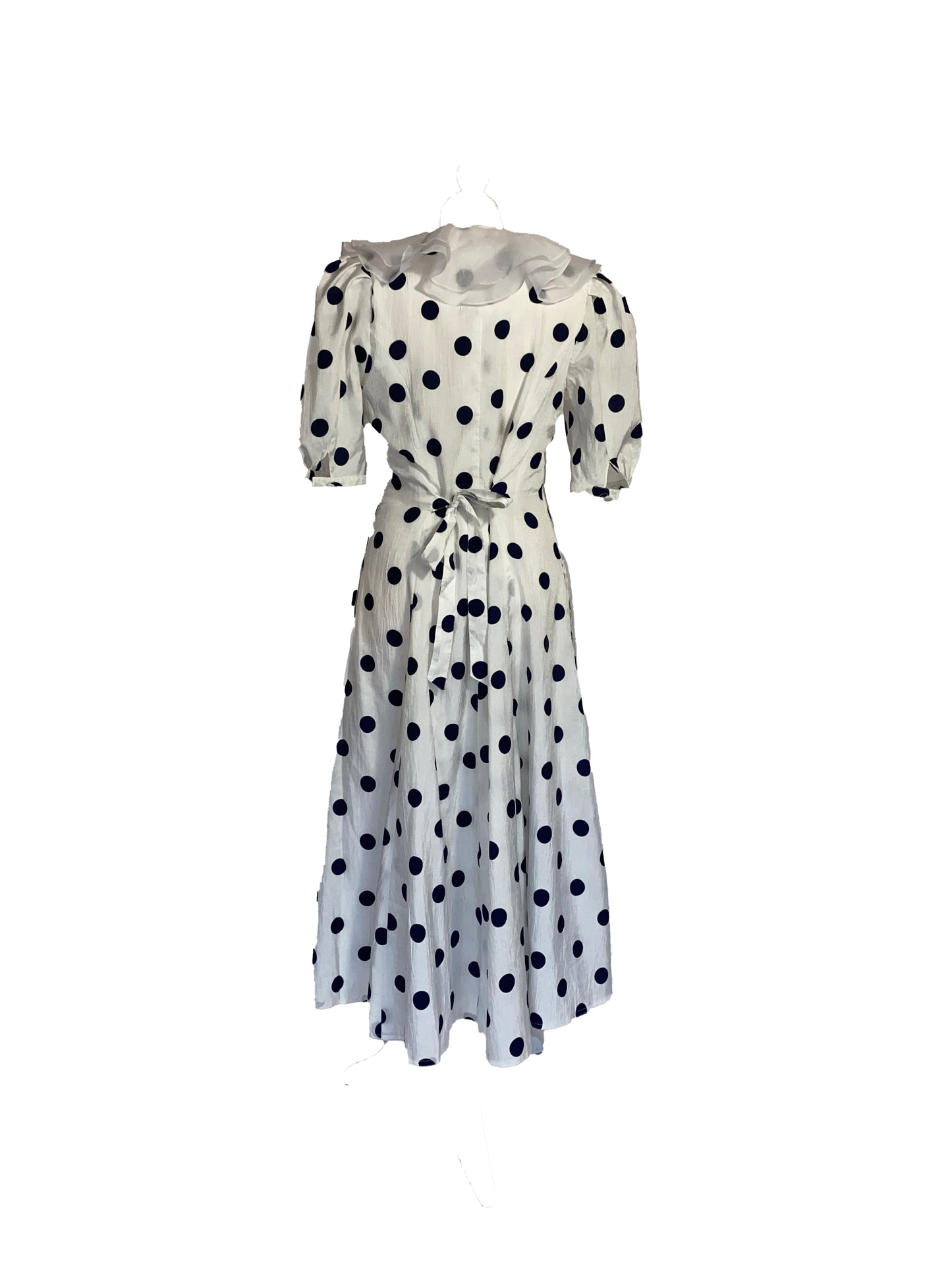 Vintage Paul Costello navy and white polka dot dress