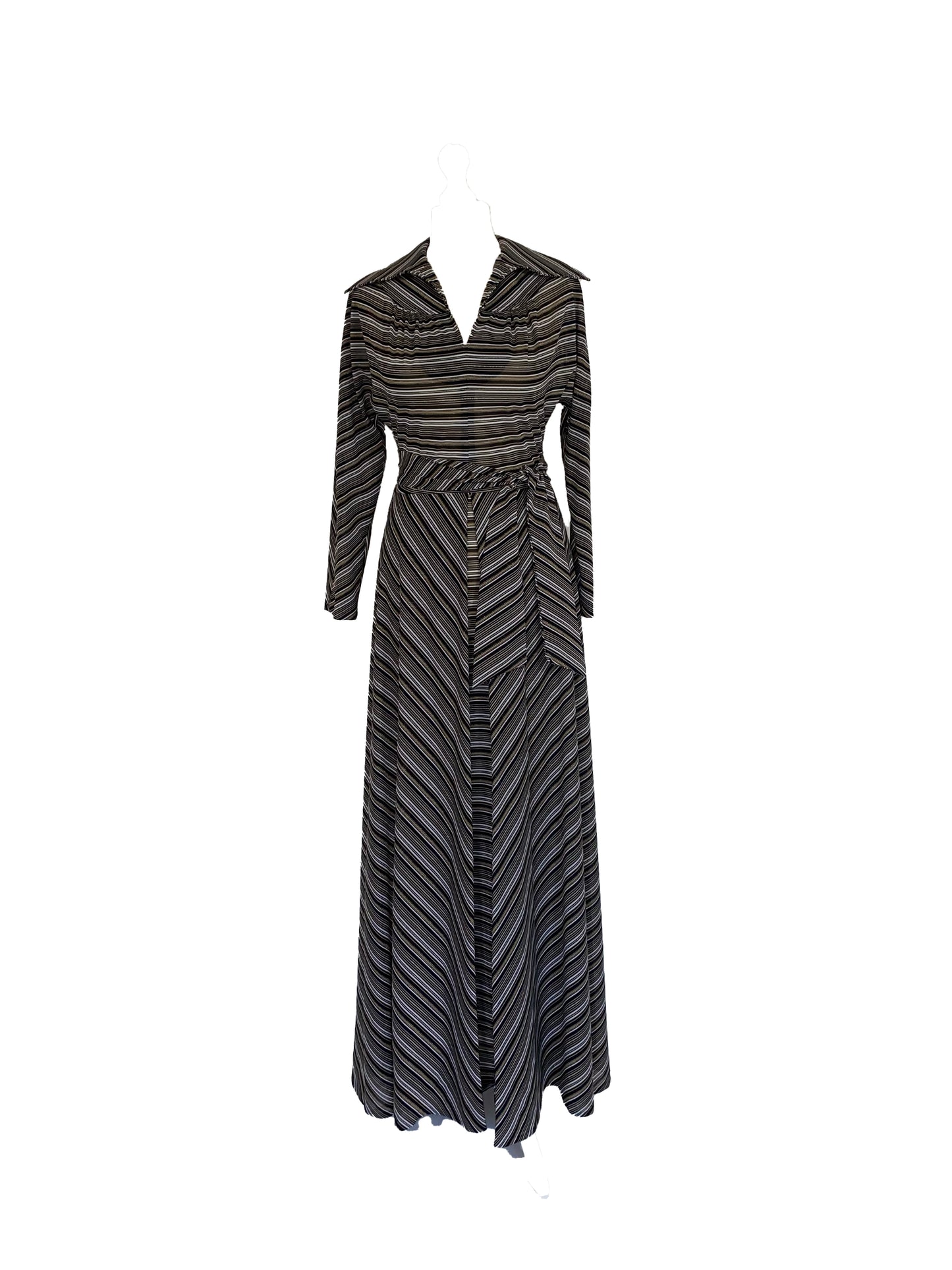 Original Vintage 1970's striped maxi dress with tie belt